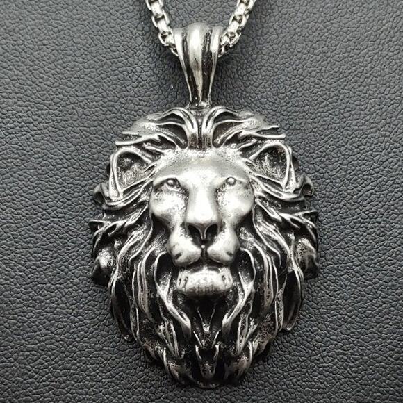 Male Hip Hop Hollow Lion King No Fade Stainless Necklace Lion Lions Head Necklace Alpha King Mens Anniversary Birthday Fashion Faith Gift